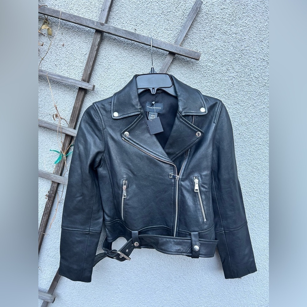 Club Monaco Leather Classic Moto Jacket in Black New with tags! - Picture 4 of 9